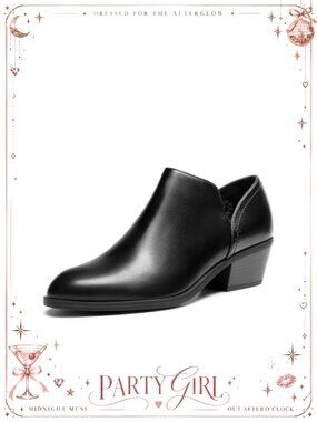 Women's Faux Leather Chunky Heel Ankle Booties Side Zip Low Heeled Fall Boots